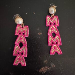 Vibrant Pink and Gold 'MAMA' Statement Earrings